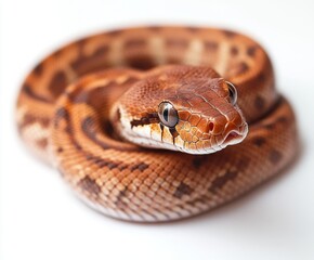 Obraz premium Coiled brown snake resting on a smooth surface in a well-lit environment