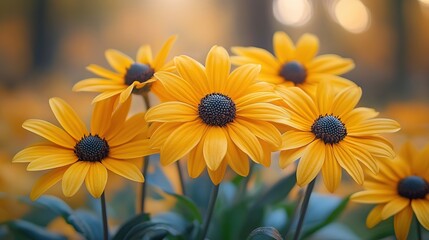 Fototapeta premium Yellow flowers blooming in a garden with blurred background