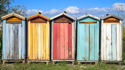 Colorful Rustic Beehives Wooden Apiary Honeycomb Summer