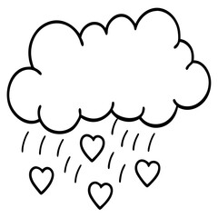 Love Cloud Raining Hearts Minimal Vector Line Art