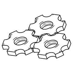 gear cogs illustration hand drawn outline vector