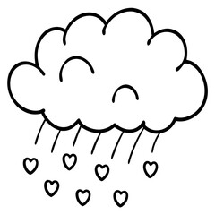Love Cloud Raining Hearts Minimal Vector Line Art