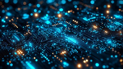 Abstract digital circuit board glowing, data network, technology background, web design