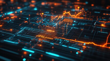 Fototapeta premium A dynamic stock trading board with illuminated numbers and graphs on a black background.