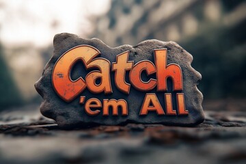 Catch em all sign displayed in a rustic outdoor setting during a cloudy day