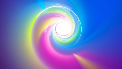 A surreal spiral of vibrant neon colors—electric lime, vivid pink, and cobalt blue—forming a vortex-like structure, with a glowing white center that appears to pull the viewer inward