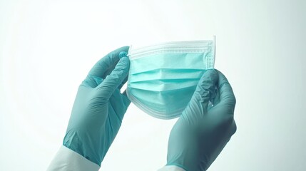 A medical face mask and gloves on a white isolated background