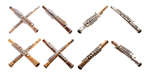 Collection of Flutes in Various Styles and Colors, PNG collection, set bundle, isolate on transparent or white background