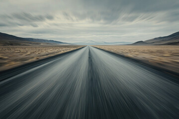 Fototapeta premium Motion blur of an empty highway under dramatic cloudy skies.