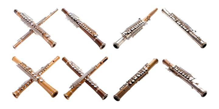 Collection of Flutes in Various Styles and Colors, PNG collection, set bundle, isolate on transparent or white background