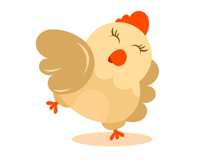 he chicken is depicted in mid-air, with one wing outstretched, giving the impression of dancing or flapping its wings joyfully illustration vector.