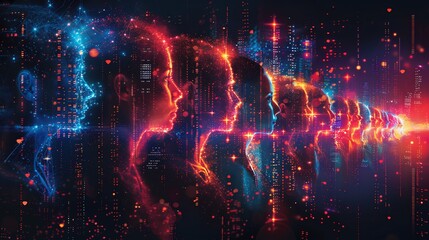 A dynamic artwork of a virtual team meeting