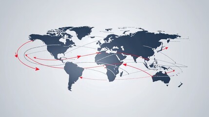 A global market data chart with arrows indicating trade movement across continents.
