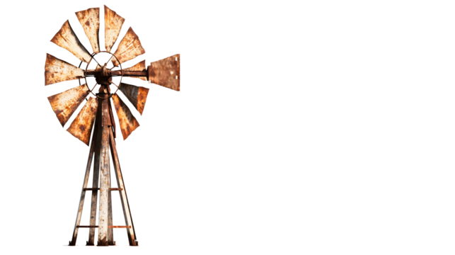 Classic Wooden Windmill with Rustic Design and Traditional Dutch Aesthetic on White Background