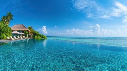 Fototapeta premium Luxury Resort Infinity Pool Overlooking Turquoise Ocean