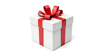 Obraz premium White gift box with red ribbon bow, isolated on white