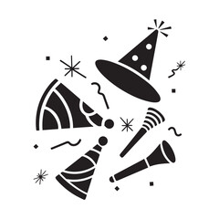  Hats and Noisemaker vector, silhouette, illustration