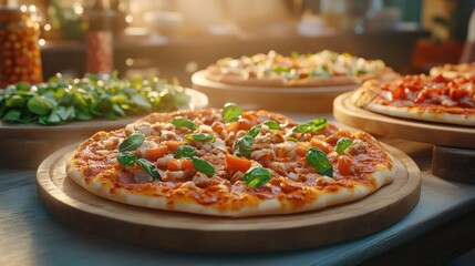 Explore a pizza toppings bar with a variety of fresh ingredients, inviting guests to create their own slices Enjoy this culinary experience, perfect for families and friends Our diverse selection