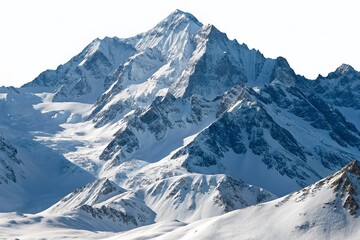 Naklejka premium Majestic Snowy Mountain Range, Isolated on White Background - Perfect for Winter Landscapes