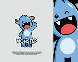 The monster blue logo character Cartoon vector illustartion