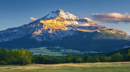 Fototapeta premium Majestic Mountain at Golden Hour: A Breathtaking Landscape