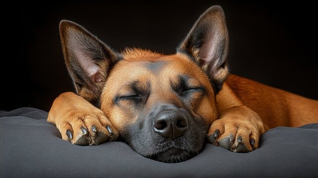 Close-up of a Belgian Malinois rescue dog, showcasing its alert expression and strong features. A symbol of loyalty, intelligence, and bravery in rescue operations.