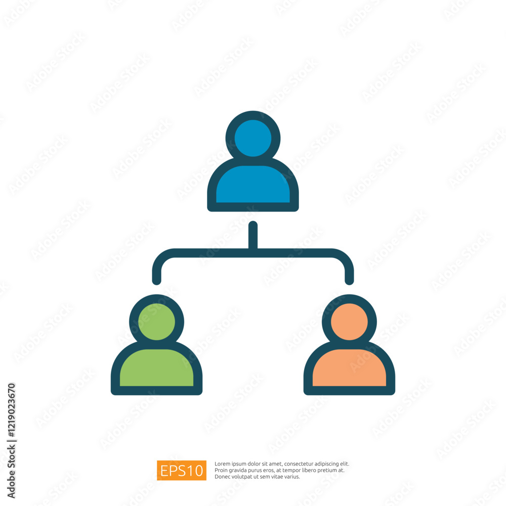 Poster simple organizational chart featuring one person at the top and two individuals below, illustrating 