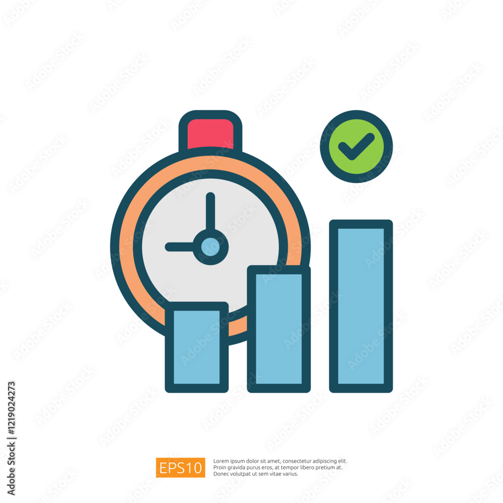 Poster a stopwatch and bar graphs, symbolizing time management and performance metrics. it represents effic