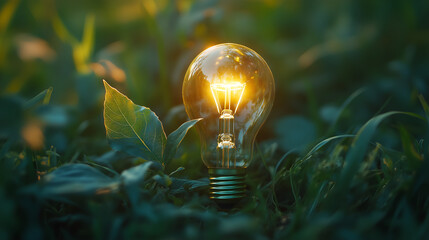 Light bulb with a small tree growing inside, symbolizing the concept of green energy and environmental protection. 