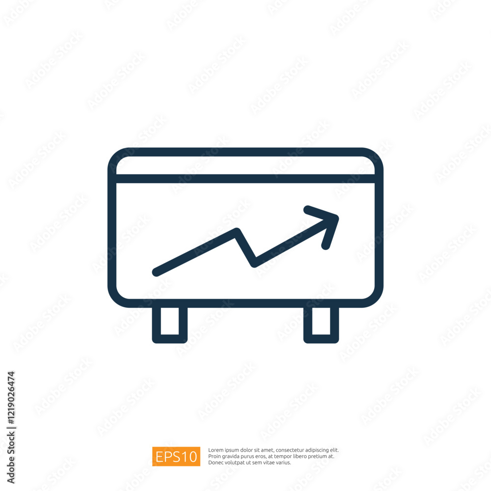 Poster a simple line graph on a rectangular board, illustrating an upward trend, often used in business pre
