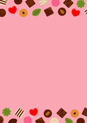 ピンクの背景のチョコレートのフレームのイラスト_縦型
