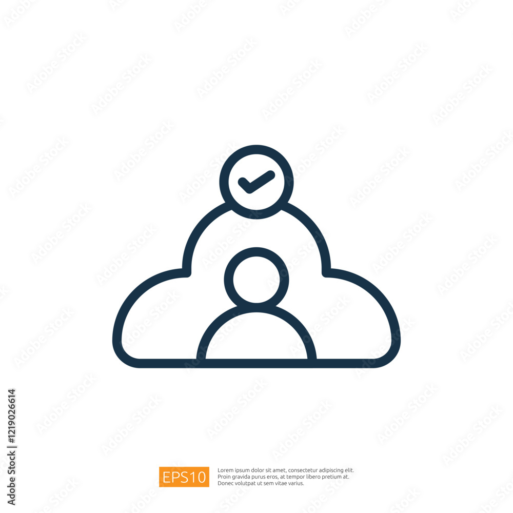 Poster a simple graphic depicting a person inside a cloud with a checkmark above, symbolizing success, achi