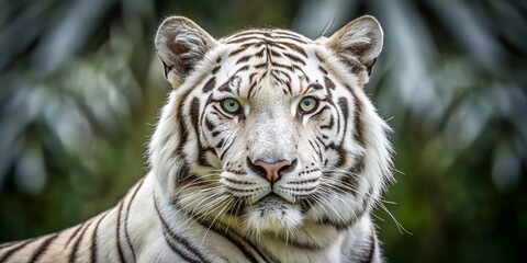 Naklejka premium Majestic White Bengal Tiger in Minimalist Setting: Striking Stripes, Pristine White Coat