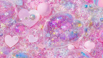 Pink Glitter Hearts Bubbles Background Valentines