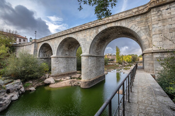 Puente del Adaja stone bridge in Avila, Spain