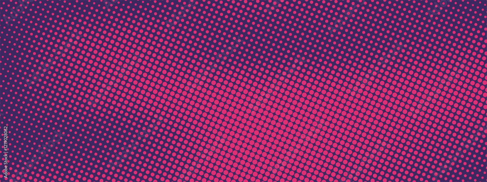 Poster pink and purple halftone polka dot gradient background. doteed pixel texture overlay. pop art style 