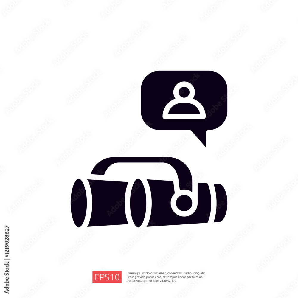 Poster a pair of binoculars with a speech bubble containing a person icon, symbolizing observation or commu