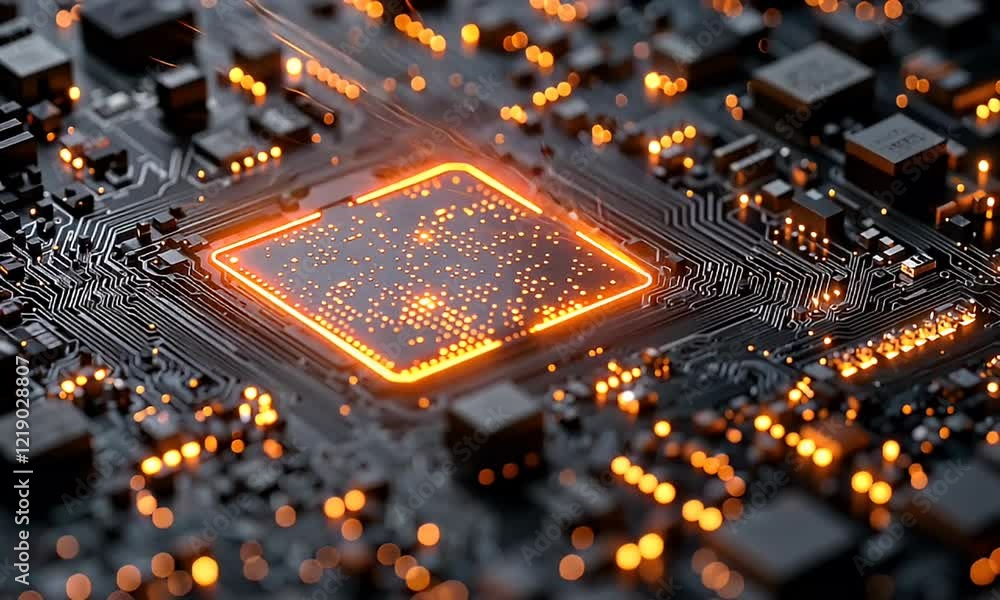 Poster illuminated central processing unit on a circuit board