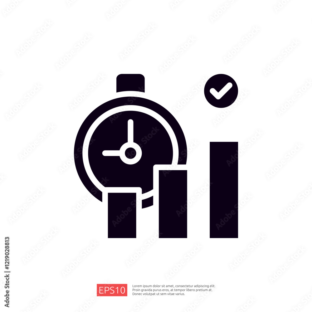 Poster a stopwatch and bar graphs, symbolizing time management and performance metrics. it represents effic