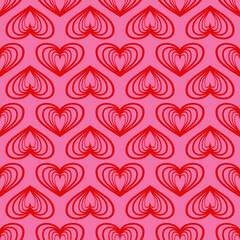 Retro Valentine's Day romantic seamless pattern with cute cartoon hearts. Love background for february 14