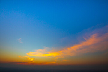 Sunset sky in evening time with blue and orange color for background.