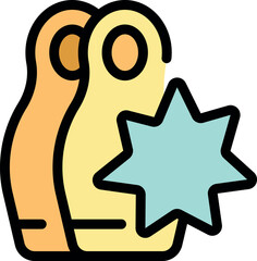 Traditional matryoshka dolls with a star, symbolizing high quality, authenticity, and cultural heritage