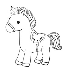 Cute Hand-Drawn toy horse Illustration Decoration in Black and White Style. Line Art Drawing for Coloring and Kids' Creative Activities