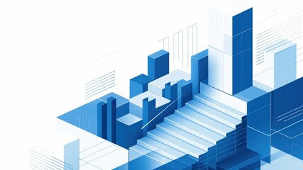 Fototapeta premium Abstract Blue Staircase and Buildings in Geometric Design