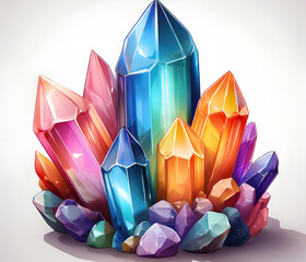 A Colored Crystals on white isolated background with shadow 