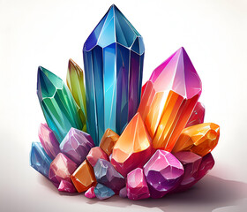 A Colored Crystals on white isolated background with shadow 