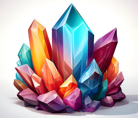 A Colored Crystals on white isolated background with shadow 