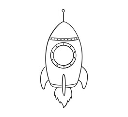 Simple Line Drawing of a Cute Children Rocket for Coloring and Design Projects