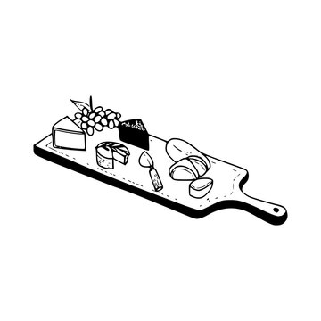 recommend clip art: a line art drawing of a cake with grape on a cutting board