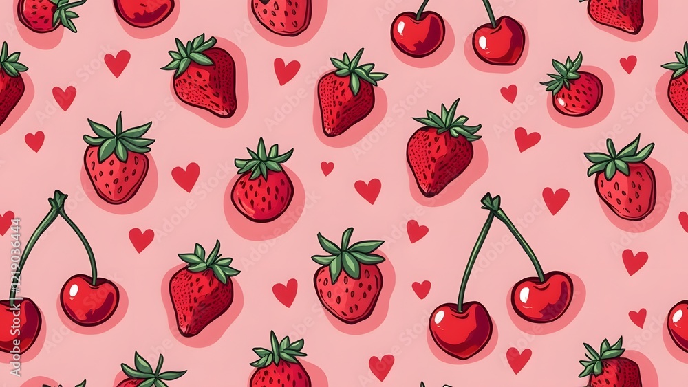 Poster seamless pattern with strawberries and cherries. vector illustration. generated by ai